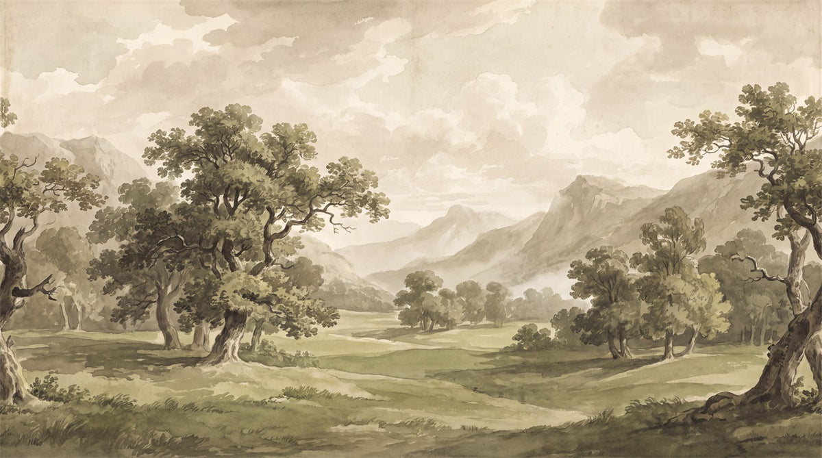 Sepia Mountain Grove Landscape Wallpaper Mural - 2