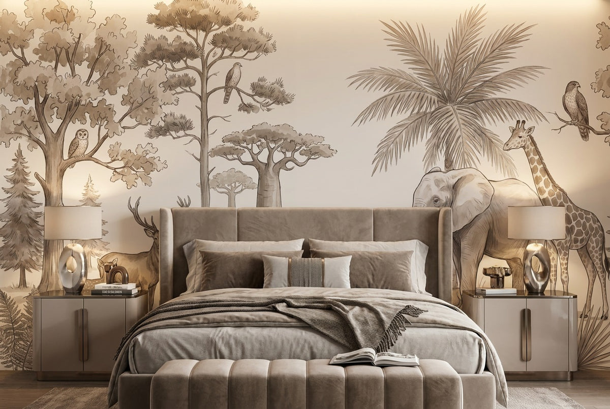 Taupe Safari Wallpaper Mural view 3