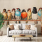 Colorful Perched Bird Row Mural Wallpaper