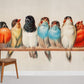 Colorful Perched Bird Row Mural Wallpaper