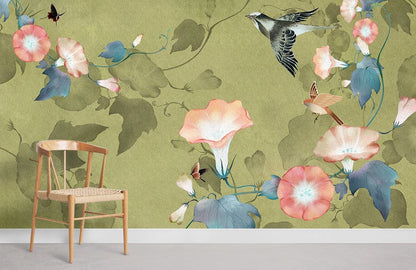Petunia and Birds Flower Wall Murals Home Decor