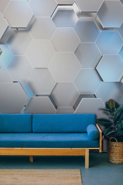 Hexagon Harmony Mural Wallpaper in living room