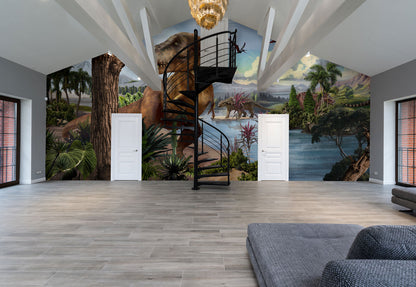 Dinosaur Adventure Prehistoric Landscape Wallpaper in living room