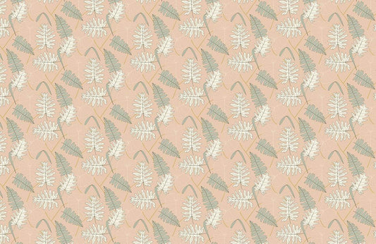 a wallpaper mural with pine leaves on a pink background