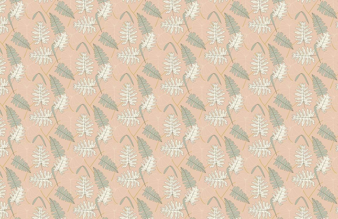 a wallpaper mural with pine leaves on a pink background