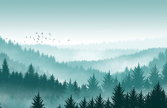 Misty Pine Forest Landscape Wall Mural