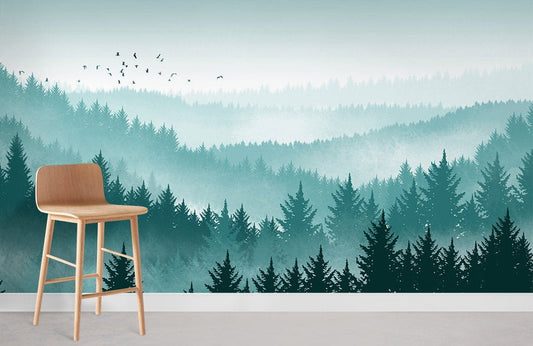 Misty Pine Forest Landscape Wall Mural