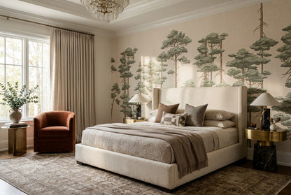 Sage Minimal Pine Tree Wallpaper Mural interior setting