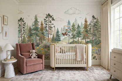 Green Meadow Pine Tree Wallpaper Mural interior setting