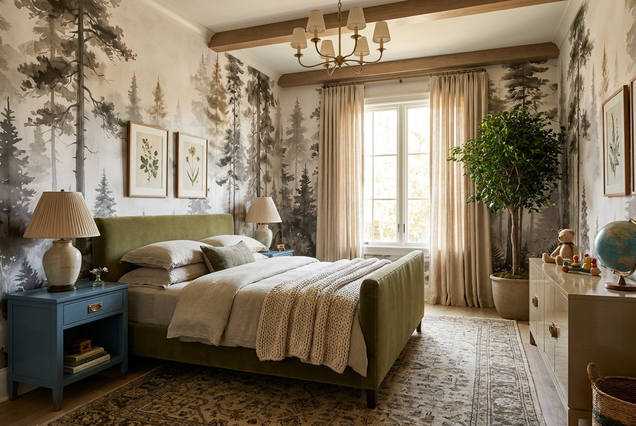 Taupe Minimal Pine Forest Wallpaper Mural interior setting