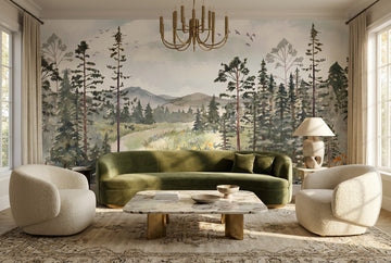Emerald Meadow Pine Tree Wallpaper Mural