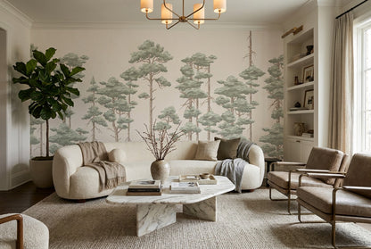 Sage Minimal Pine Tree Wallpaper Mural room scene
