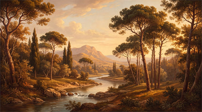 Golden Rustic Pine Landscape Wallpaper Mural pattern detail