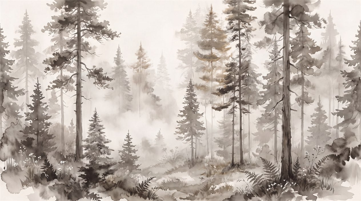Taupe Minimal Pine Forest Wallpaper Mural pattern detail