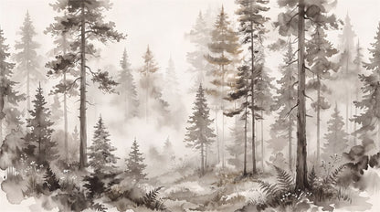 Taupe Minimal Pine Forest Wallpaper Mural pattern detail