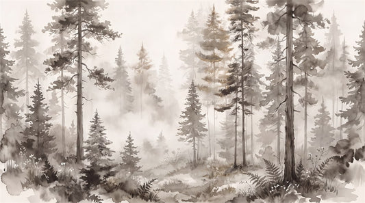 Taupe Minimal Pine Forest Wallpaper Mural pattern detail
