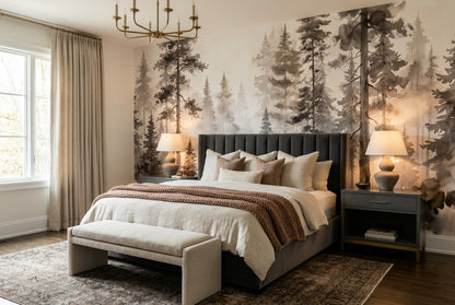 Taupe Minimal Pine Forest Wallpaper Mural interior setting