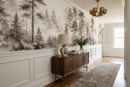 Taupe Minimal Pine Forest Wallpaper Mural interior setting