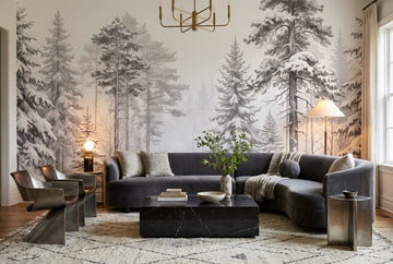 White Winter Pine Forest Wallpaper Mural