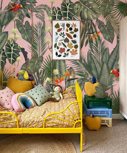 pink forest jungle wall mural nursery decoration