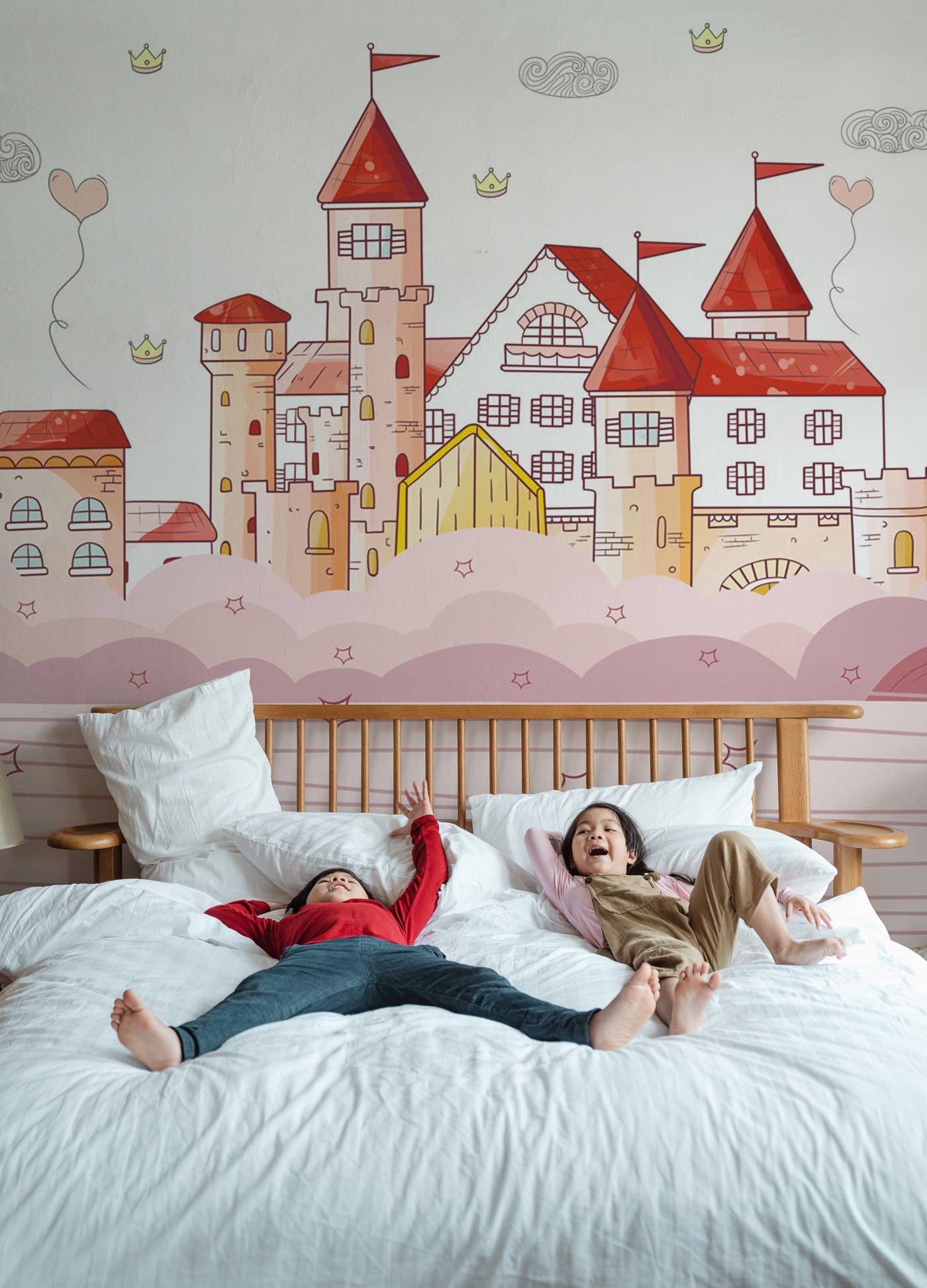 Whimsical Princess Castle Pink Mural Wallpaper