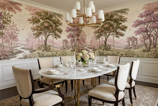 Pink Woodland River Landscape Wallpaper Mural - 1