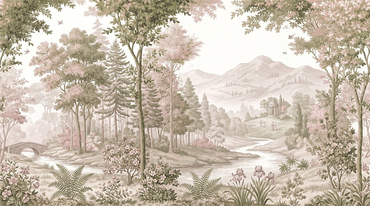 Pink Mountain Forest Landscape Wallpaper Mural - 2