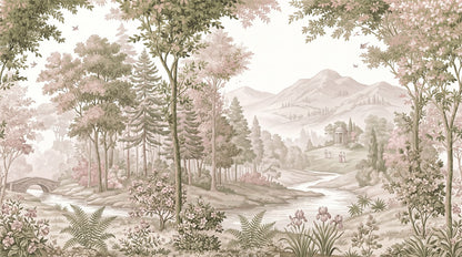 Pink Mountain Forest Landscape Wallpaper Mural - 2
