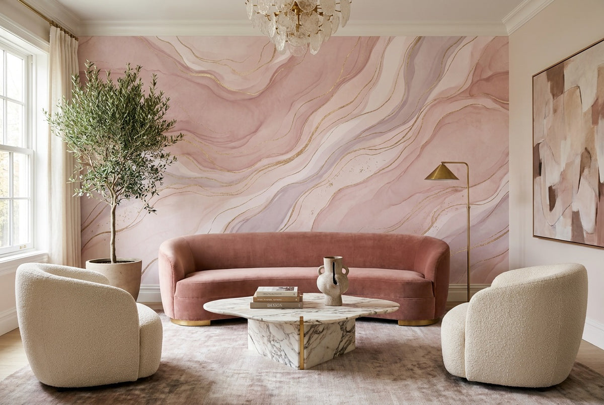 Pink Marble Wallpaper Mural room scene