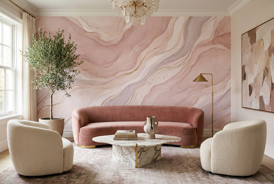 Pink Marble Wallpaper Mural room scene
