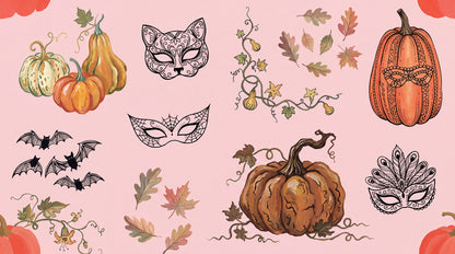 Pumpkins Masks Bats and Autumn Sprigs Halloween Wallpaper Mural - image 2