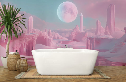 Pink Moon Fantasy Lagoon Mural Wallpaper