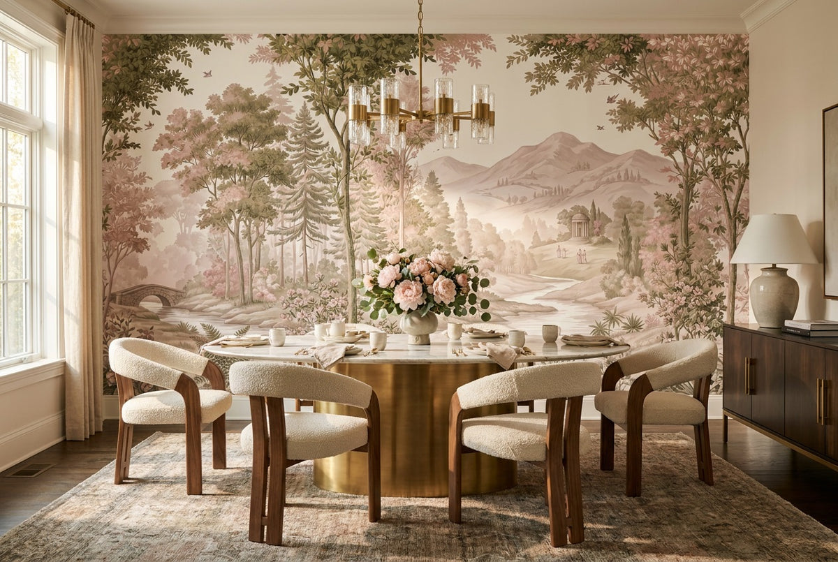 Pink Mountain Forest Landscape Wallpaper Mural - 3
