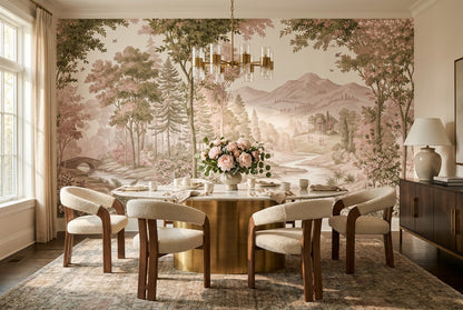 Pink Mountain Forest Landscape Wallpaper Mural - 3