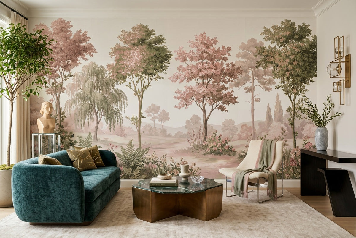 Pink Willow Garden Landscape Wallpaper Mural - 1