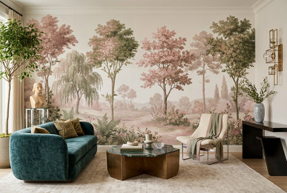 Pink Willow Garden Landscape Wallpaper Mural - 1