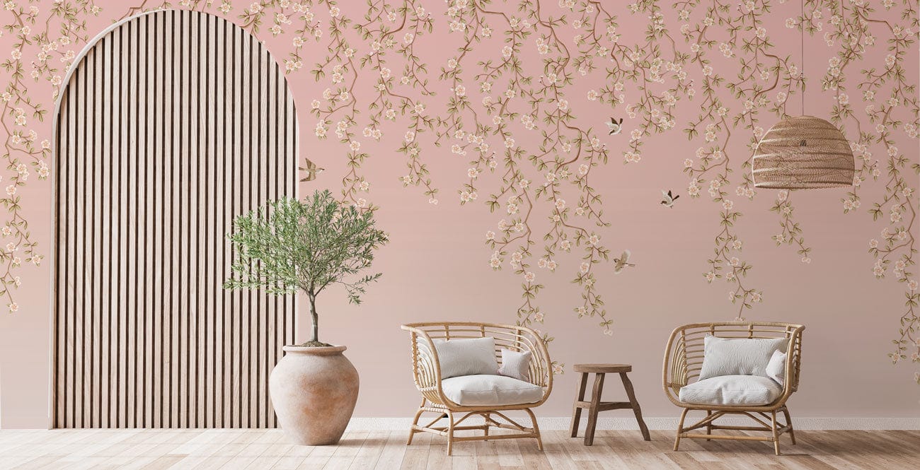 Pink Blossom Floral Chic Mural Wallpaper