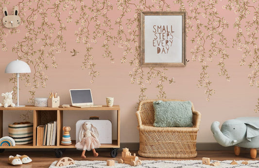 Pink Blossom Floral Chic Mural Wallpaper