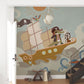 Cartoon Mural Wallpaper with Pirate on Ocean Scene for Hallway Decoration