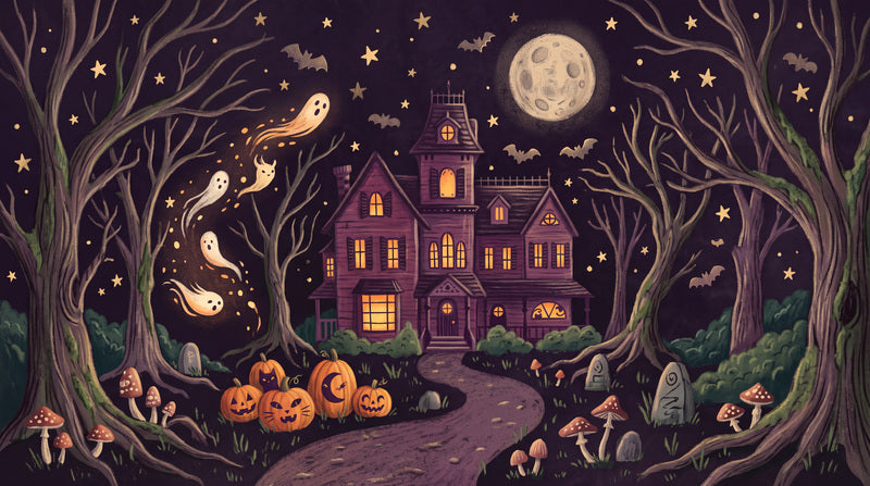 Haunted House Pumpkins Ghosts and Enchanted Trees Halloween Wallpaper Mural - image 2