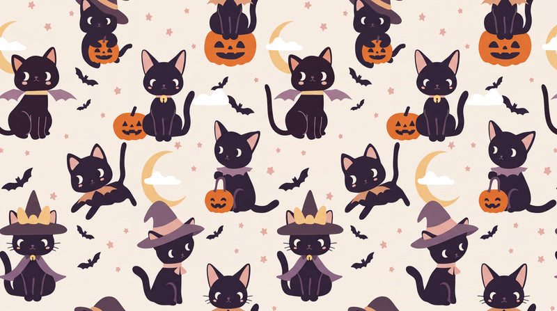 Black Cats Witches Pumpkins and Moons Halloween Wallpaper Mural