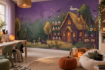 Witch Cottage Potions and Black Cat Halloween Wallpaper Mural - image 3