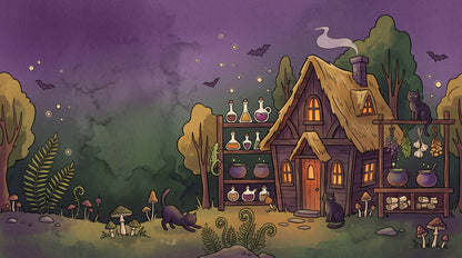 Witch Cottage Potions and Black Cat Halloween Wallpaper Mural - image 2