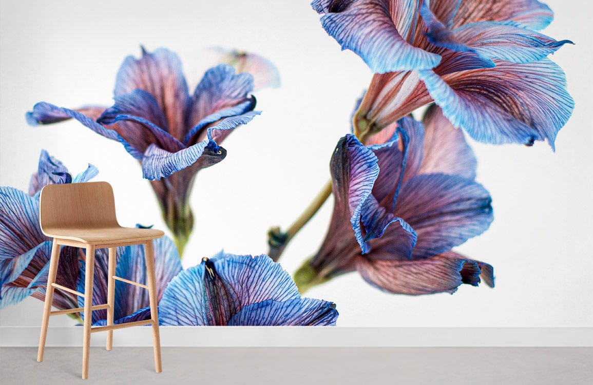 Blue Floral Botanical Art Mural Wallpaper