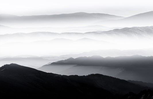 Misty Mountain Range Monochrome Mural Wallpaper