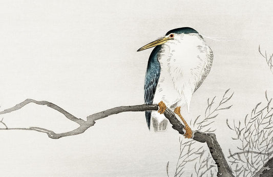 Elegant Heron Japanese Art Mural Wallpaper