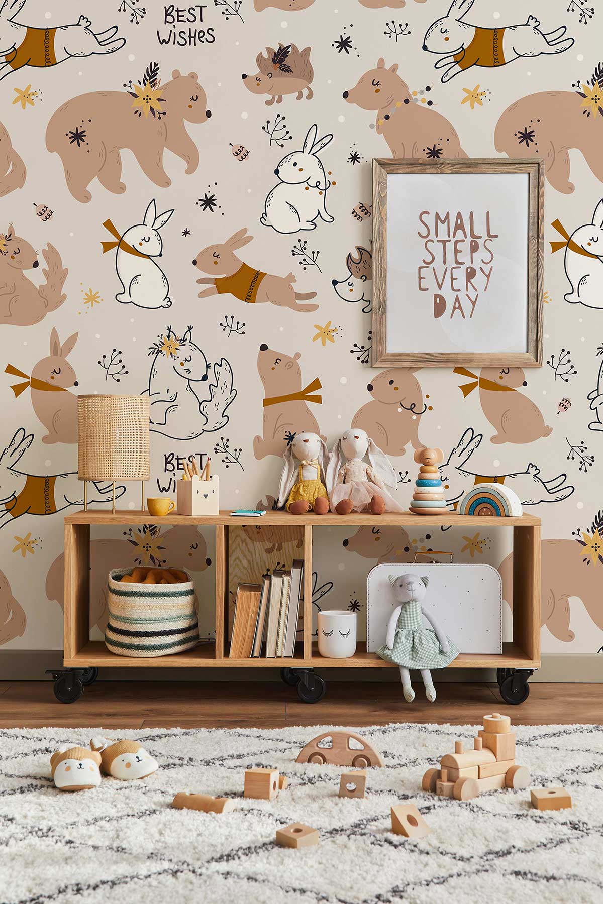 Whimsical Woodland Animals Nursery Mural Wallpaper