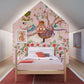 Whimsical Rabbit Floral Kids Mural Wallpaper