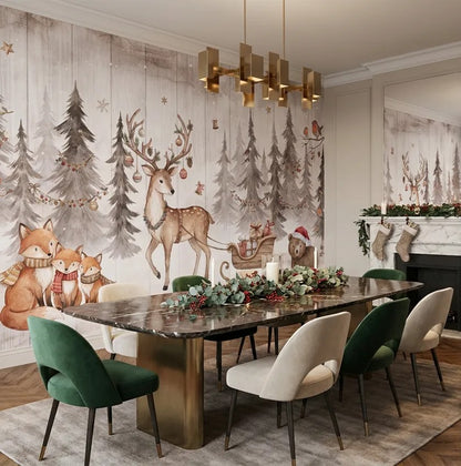 Red Cream Winter Forest Wallpaper Mural