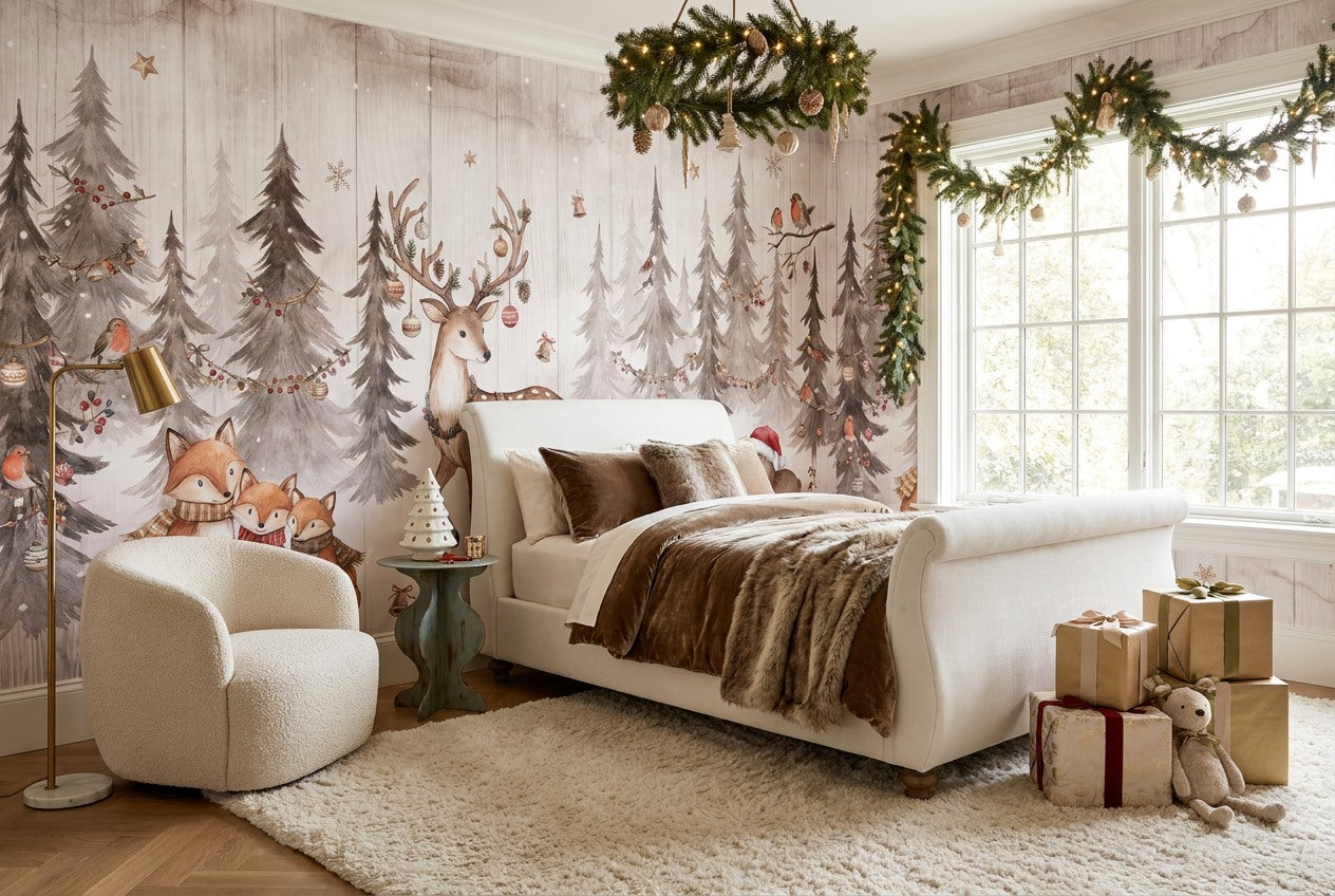 Red Cream Winter Forest Wallpaper Mural